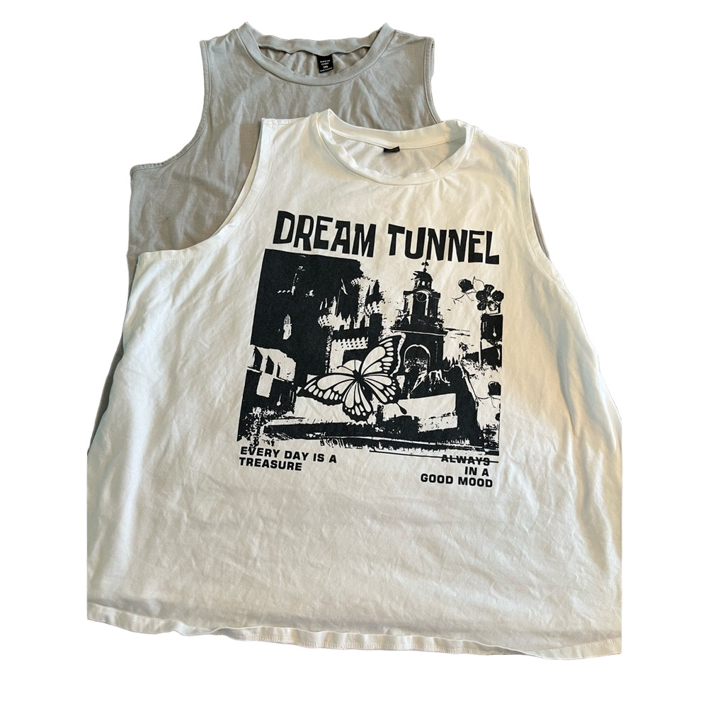 SHEIN Curve 1XL bundle of‎ 2 Tops in Gray and White casual workout sleeveless